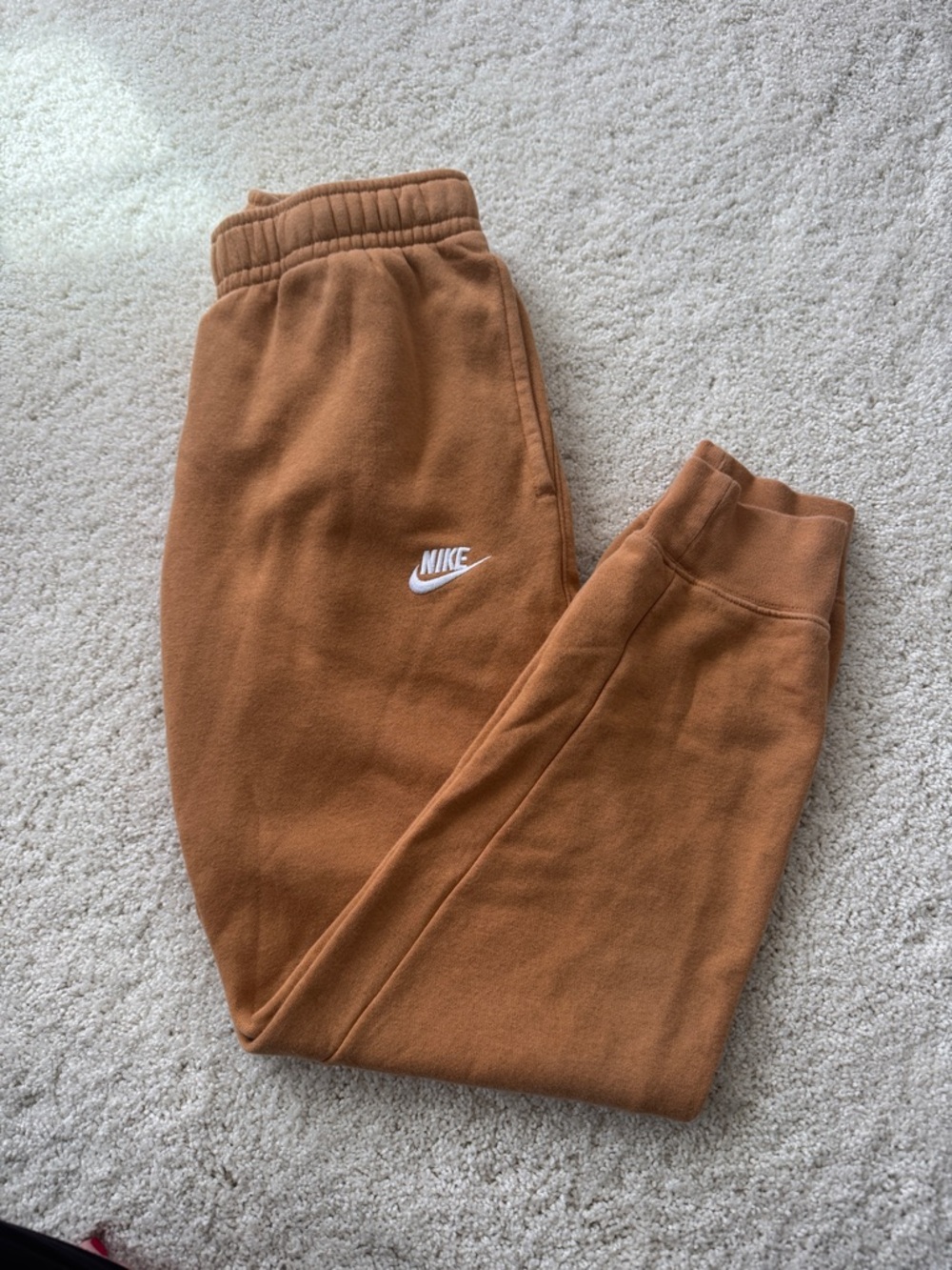 Nike Mens Brown Crew Fleece Joggers with White Logo - loose fit